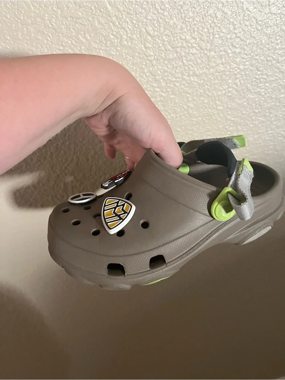 Kids Olive Green Crocs with Fun Charms